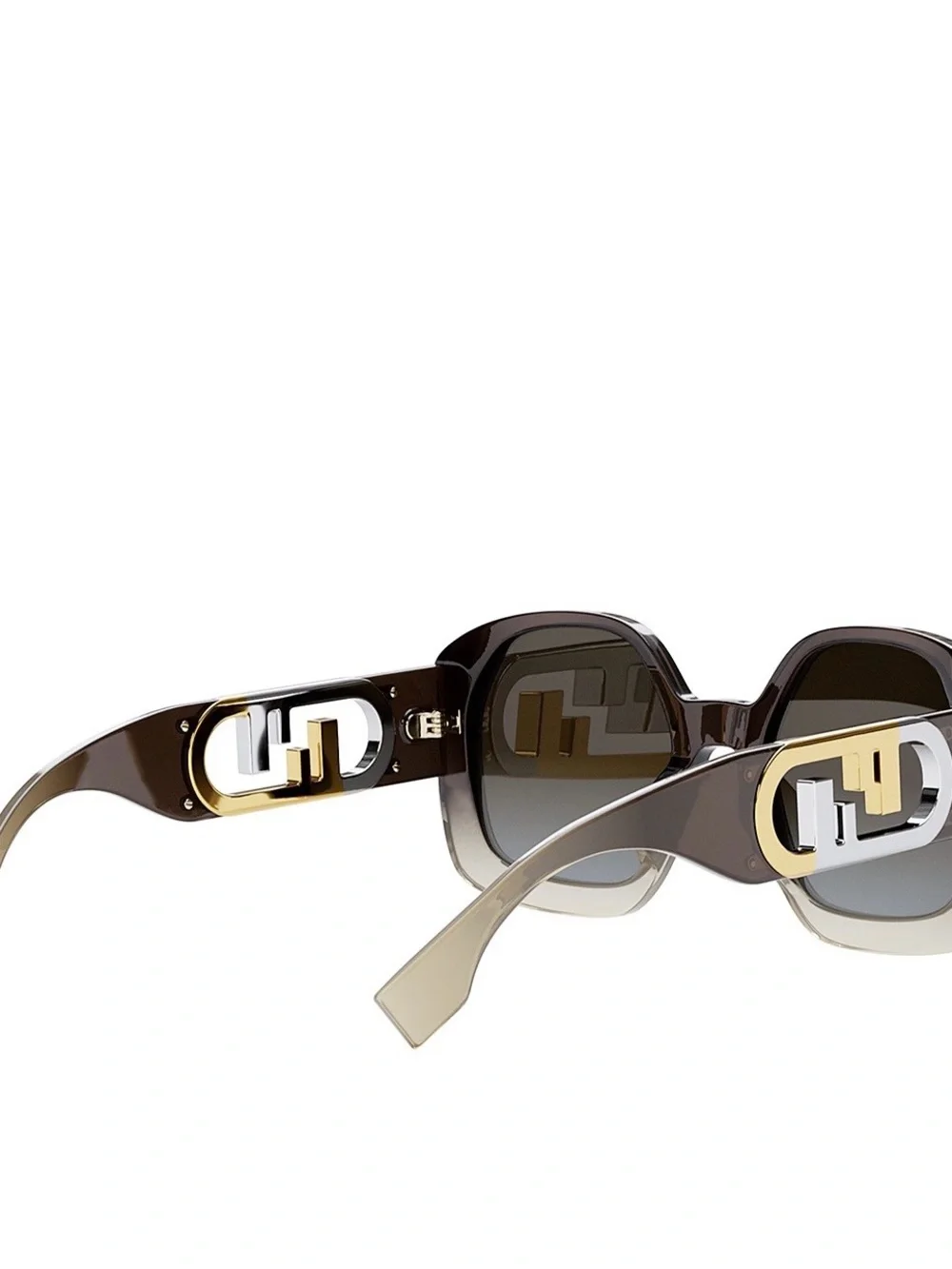 Fendi Brown Gradient Square Sunglasses with Gold & Silver Logo Temples